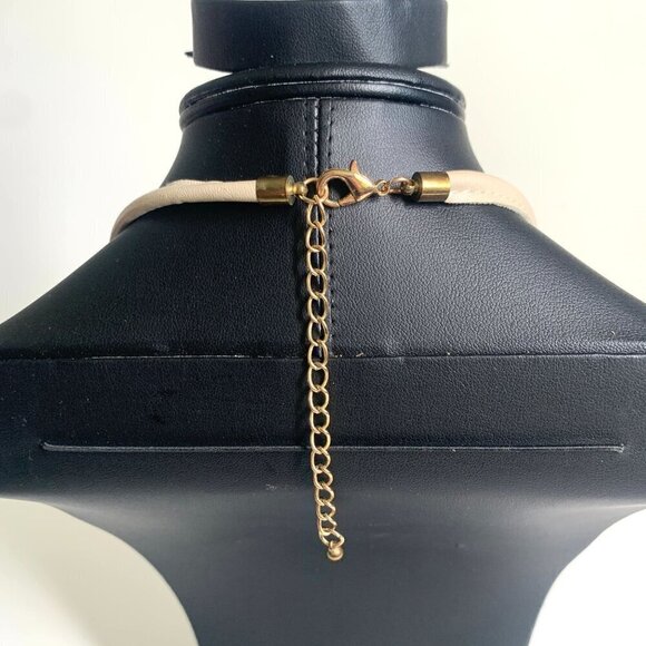 Faux Leather Rope Statement Necklace With Five Faux Gem Pendants White & Amber - Picture 3 of 3